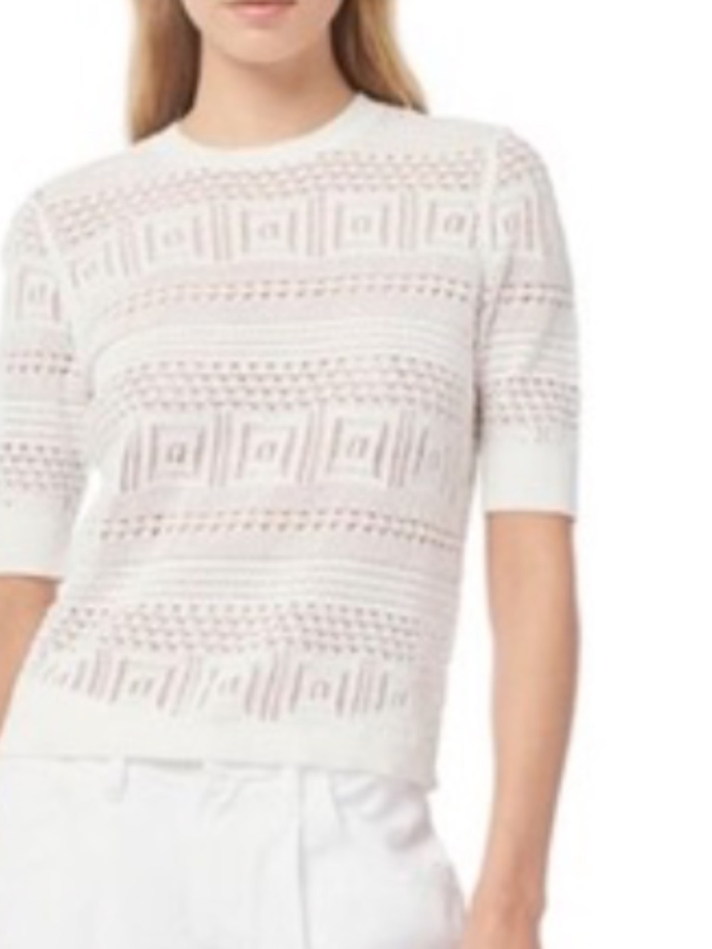 Frame Cream Openwork Geometric Knit Crewneck
